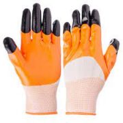Перчатки нейлоновые с резиновым покрытием оранжево-голубые (12 шт)САД