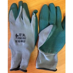 Перчатки нейлоновые с резин.покрытием темно-зеленые ХАКИ (12 шт) САД
